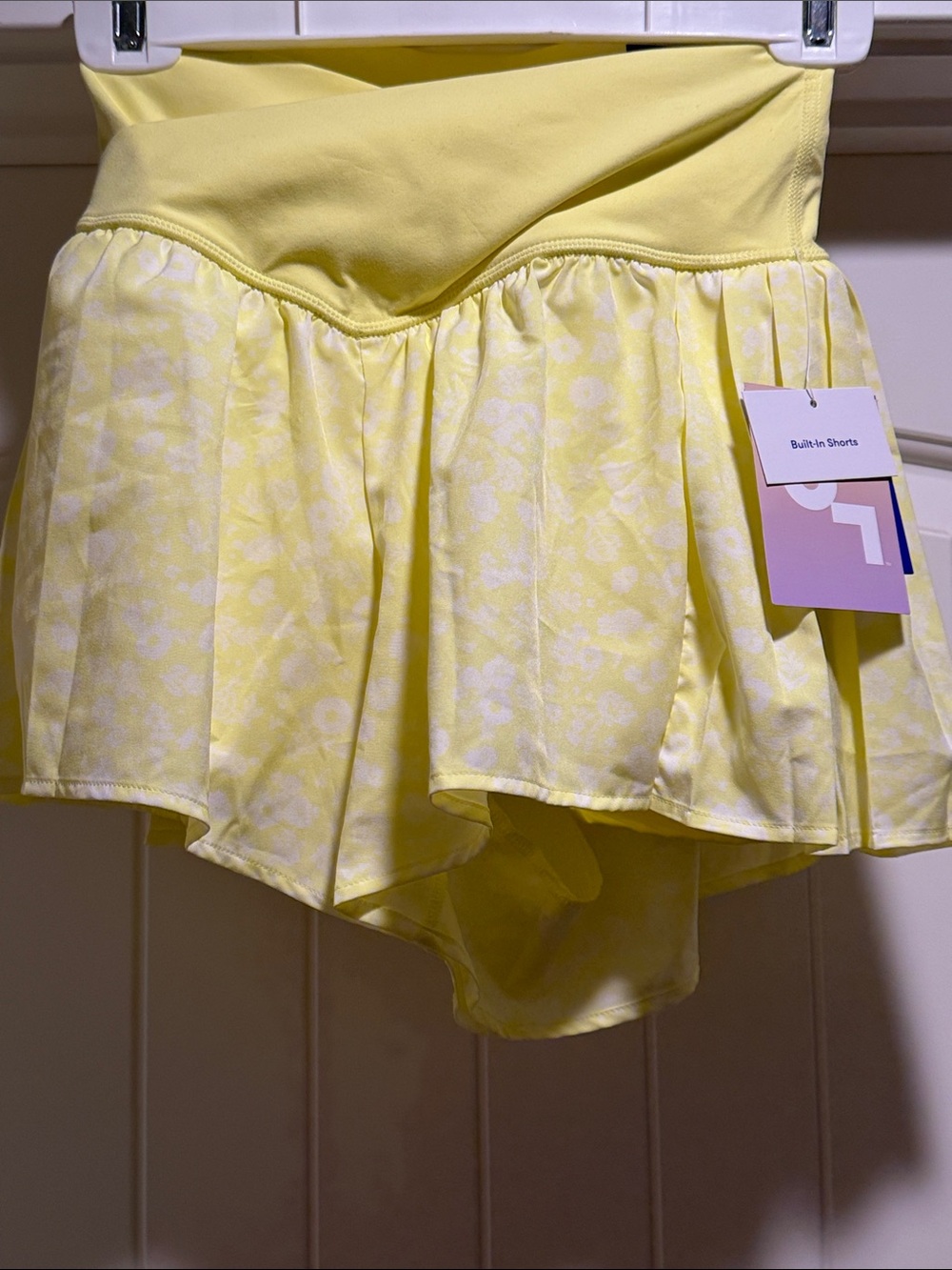 JoyLab Pale Yellow Floral Athletic Shorts with Built-In Shorts